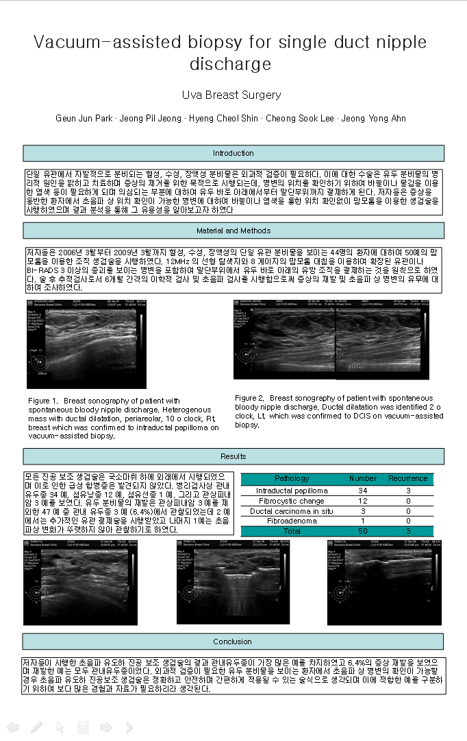9. 2009 춘계 한국유방암학회 일측성유두분비물에 대한 맘모톰생검의 유용성.png